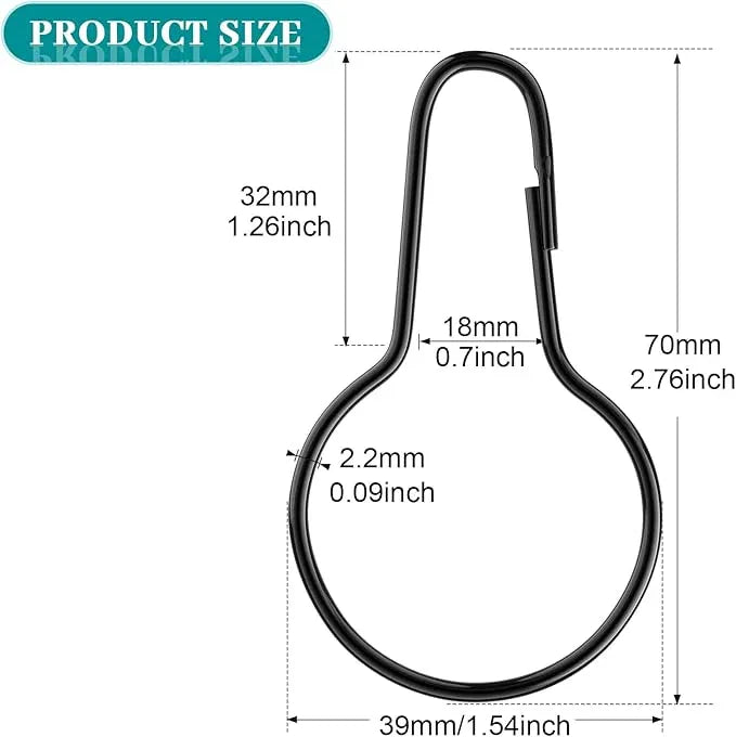 Geetery 150 Pcs Metal Shower Curtain Hooks Rust Proof Reusable Shower Curtain Hangers Multi Functional Stainless Steel Shower Curtain Rings for Bathroom Bedroom Kitchen (Black) - ModernBath