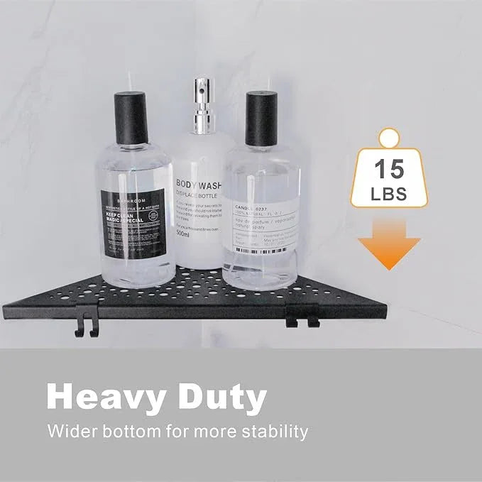 Corner Shower Shelf with 4 Hooks,10 Inch 304 Stainless Steel Recessed Bathroom Shelves,No-Drilling Installation for Tiled Wall,Matte Black, 2-Pack - ModernBath