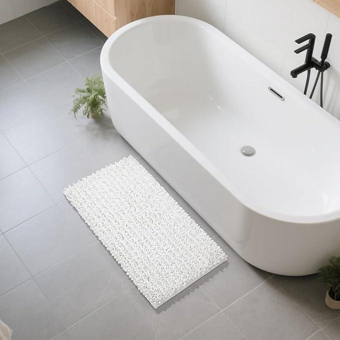 Yimobra Large Bathroom Rugs Non Slip Washable 36x24 Inch - Ultra Soft Absorbent Chenille Bath Mat, Quick Dry Shaggy Floor Carpet for Tub Shower, White Home Decor Accessories - ModernBath