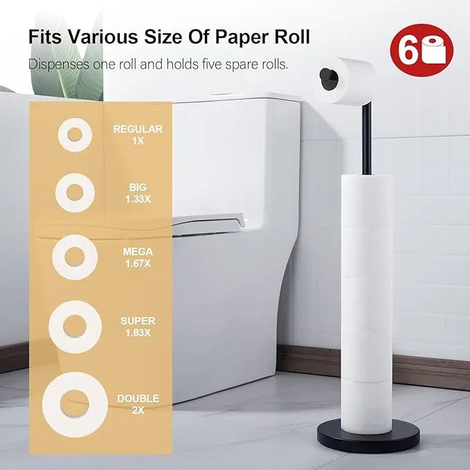 BAGNOLUX Bathroom Toilet Paper Holder Stand with Reserve, SUS304 Stainless Steel Rustproof Pedestal Tissue Roll Holder Heavy Duty (Matte Black) - ModernBath
