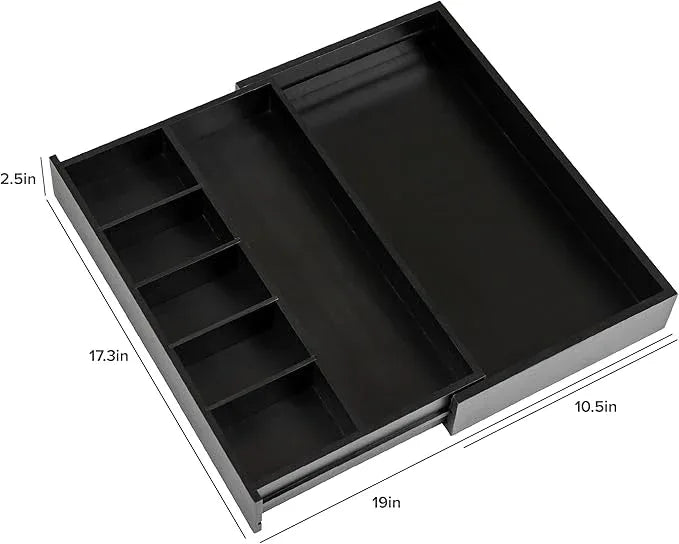 KitchenEdge Adjustable Kitchen Drawer Organizer for Utensils and Junk, Food-Safe Contract Grade with 100% Sustainable Wood, Expandable from 10.5 to 19 Inches Wide - Black Bamboo - ModernBath