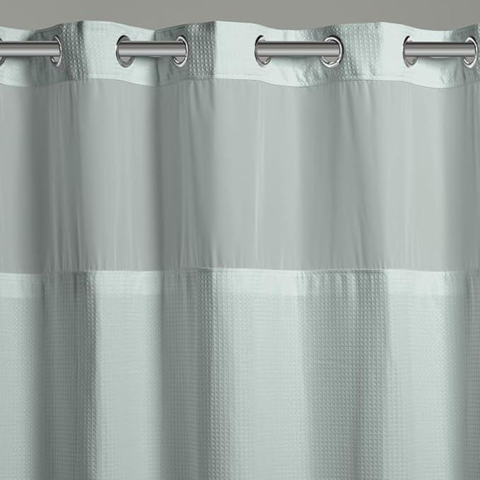 It's A Snap! Waffle Shower Curtain, 3-in-1 with Fabric Shower Curtain, Sheer Top Window, Flex-On Rings & Liner, 71' x 74', Misty Blue - ModernBath