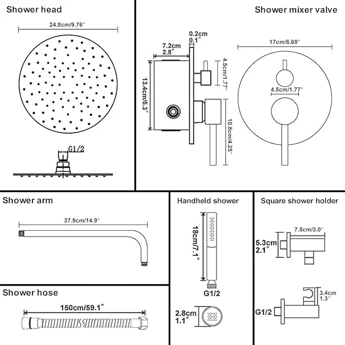 BESy Shower System with 10 Inch Round Rain Shower Head and Handheld Wall Mounted, High Pressure Rainfall Shower Faucet Fixture Combo Set with 2 in 1 Handheld Showerhead for Bathroom, Brushed Nickel - ModernBath