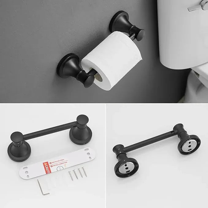 RUMOSE Toilet Paper Holder and Hand Towel Ring Matte Black Wall Mount Bathroom Hardware Accessories 2 PCS Set Flexible Pivoting Toilet Tissue Roll Holder and Towel Hanger, Stainless Steel - ModernBath