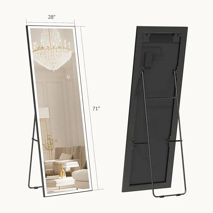 Kosmonia 71x28 Full Length Mirror, Dimmable 3 Color LED Light w/Light Memory, Distortion Free Silver Coating Mirror, HD Reflection &Anti Desilvering,Tempered Glass &Shatter Proof Film Doubles Safety - ModernBath
