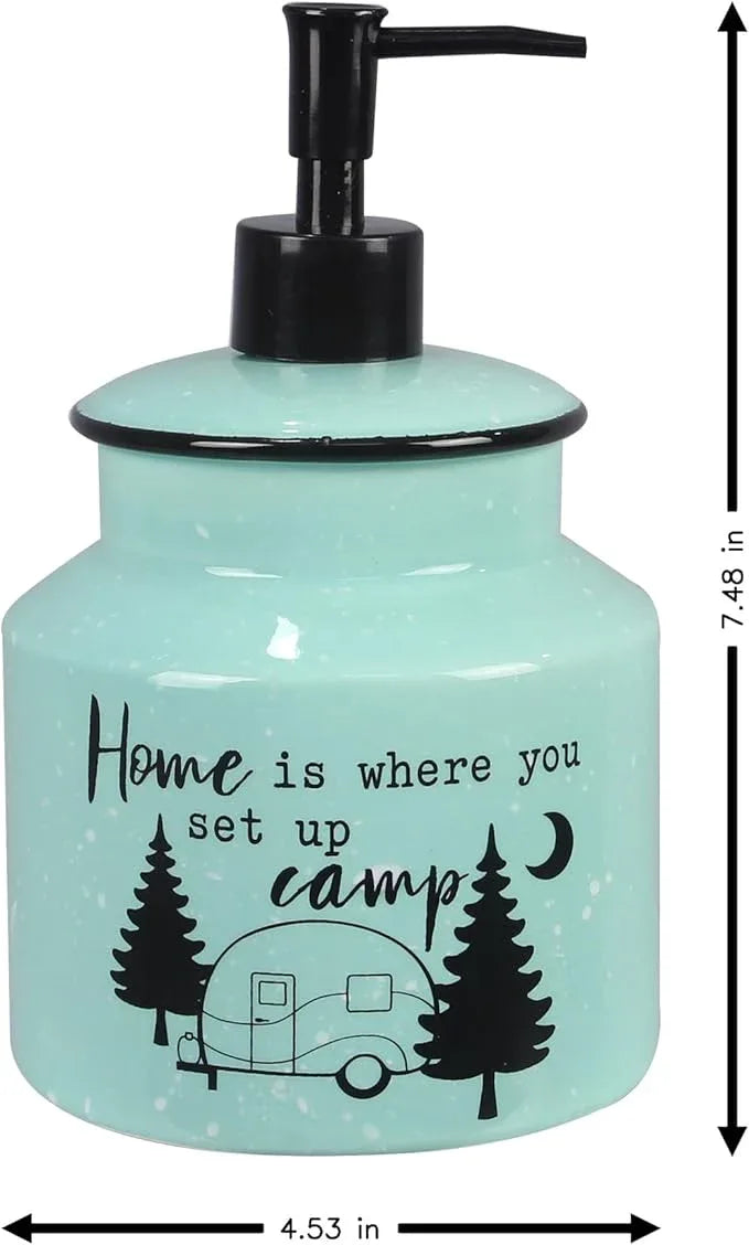 Young's Inc. Farmhouse Soap Dispenser - Decorative Dish and Hand Soap Dispenser for Bathroom and Kitchen - Camper Home, Blue - 4.53" x 4.53" x 7.48" - ModernBath