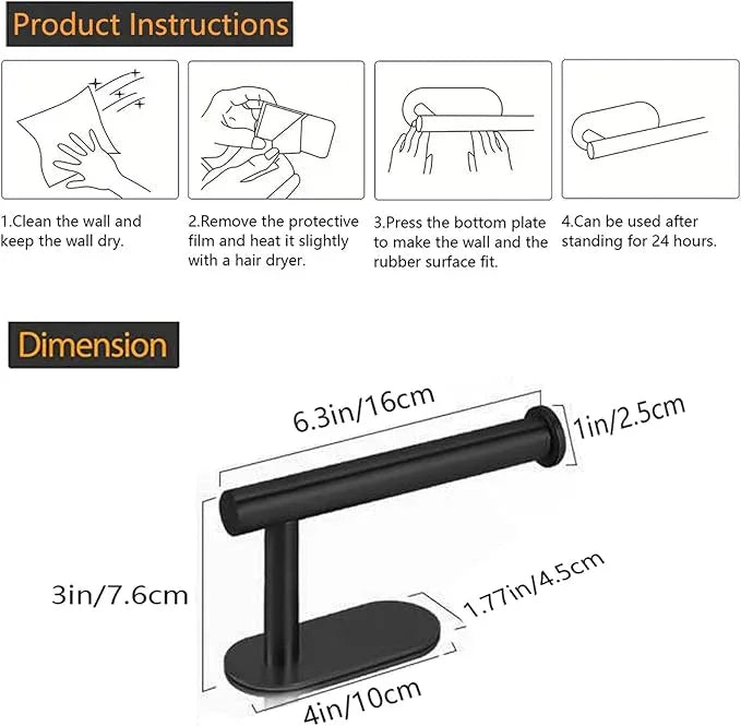 Toilet Paper Holder - Self Adhesive Toilet Paper Holder Wall Mount for Bathroom, SUS 304 Stainless Steel Command Strip Toilet Paper Roll Holder Stick On Wall, No Drilling - Matte Black - ModernBath