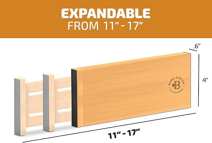 6 Pack Drawer Dividers 4 Inch High, 11”-17" Adjustable Bamboo Organizers Large Expandable Drawer Separators for Cloths, Dresser, Bedroom, Bathroom, Baby Drawer, Office & Kitchen Utensils (Natural) - ModernBath