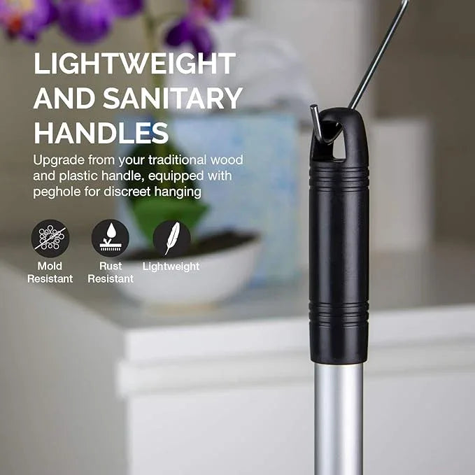 NEIKO 60168A Toilet Plunger Set, 4 Piece, Bonus Mini Sink & Drain Plunger, Toilet Bowl Brush & Caddy, Patented All-Angle Design, Telescopic Aluminum Handle, Bathroom Toilet Brush and Plunger Set - ModernBath