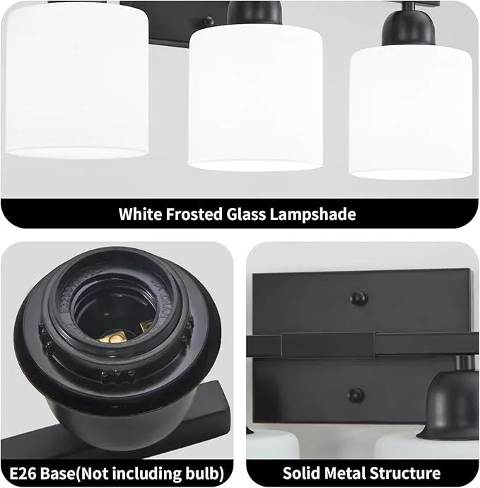 5-Light Black Bathroom Vanity Light, Black Vanity Light with Milky White Frosted Glass Shades, Modern Vanity Light Fixture for Bathroom Mirror, Bedroom, Living Room, Hallway, Vanity Table, E26 Base - ModernBath