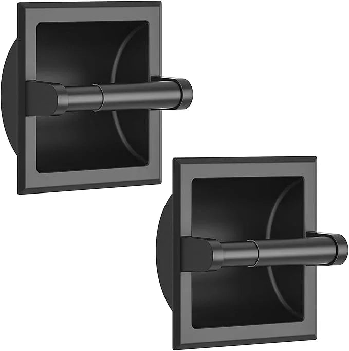 FORIOUS Recessed Toilet Paper Holder, Stainless Steel Durable Tissue Roll Holder Wall Mount for Bathroom Space Saving Design with Mounting Bracket, 2 Pack Matte Black - ModernBath