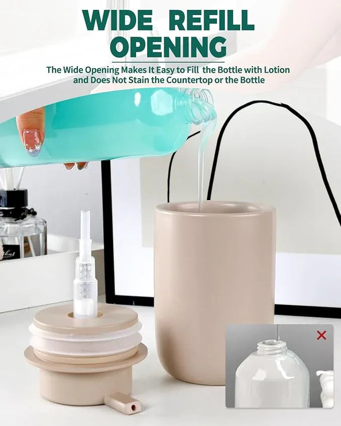 BosilunLife Lotion Pump Dispenser - Matte Khaki Soap Dispenser Bathroom Ceramic Dish Liquid Soap Dispenser for Kitchen, Bathroom Countertop Soap Dispensers (Khaki, Liquid Pump) - ModernBath