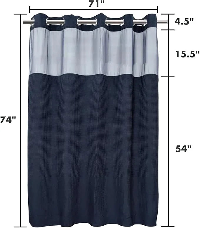River Dream Navy Blue Fabric Shower Curtain Set, Cotton Blend, Waffle Weave, with Snap in Replacement Liner，71 x 74 inches - ModernBath