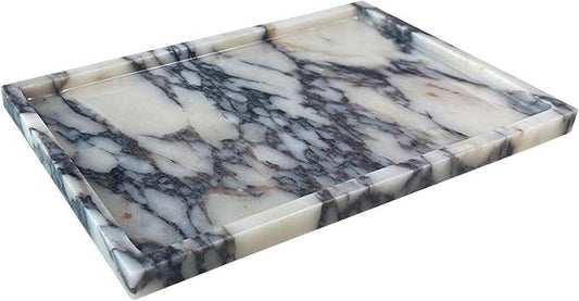 GHYFGD Real Natural Marble Tray Genuine Calcutta Viola Marble Stone Tray for Bathroom/Kitchen Counter (Calacatta Viola, 12" x 8") - ModernBath