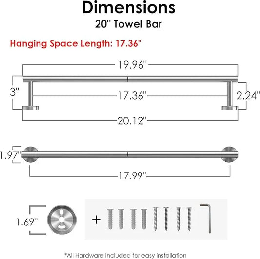 FORIOUS Towel Bar Wall Mounted, Stainless Steel Towel Racks for Bathroom 18 Inch, Includes Wall Mounting Hardware (Brushed Nickel, Total Length 20 Inch) - ModernBath