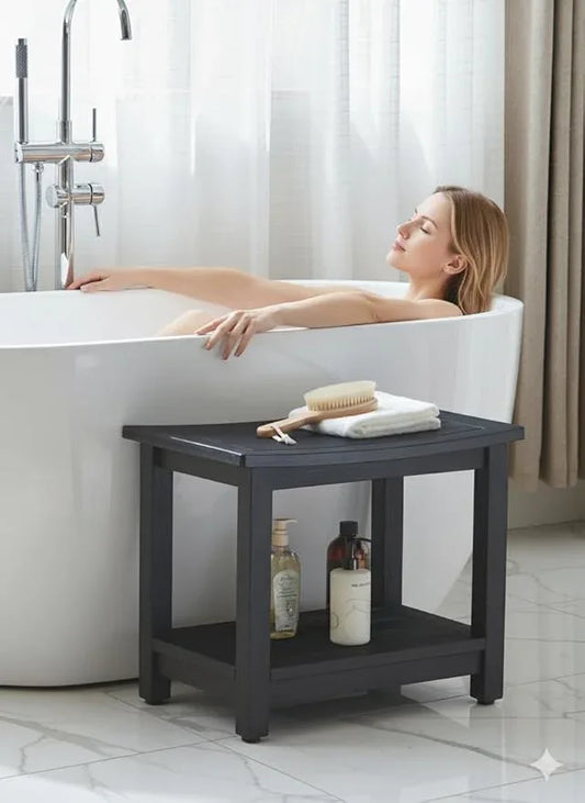 Heavy Duty HDPS Shower Bench Seat, Waterproof Shower Stool for Shaving Legs, Large Poly Lumber Bathroom Chair Seat with Ajustable Feet, Indoor/Outdoor Use, No Maintenance, Black - ModernBath