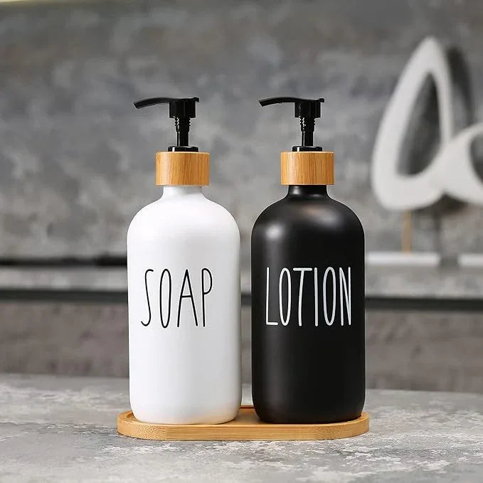MOMEEMO Soap Dispenser Bathroom Set with Hand and Lotion Dispenser, Suitable for Bathroom Decor. (Black & White) - ModernBath