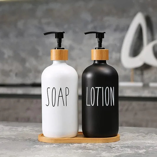 MOMEEMO Soap Dispenser Bathroom Set with Hand and Lotion Dispenser, Suitable for Bathroom Decor. (Black & White) - ModernBath