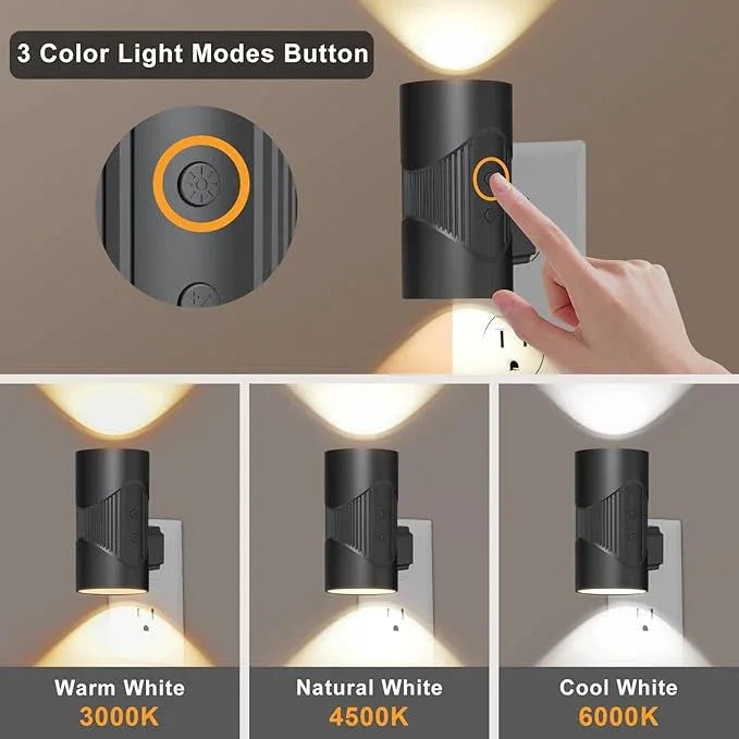 easuntec Night Lights Plug into Wall, Plug in Night Light, Night Light, Dusk to Dawn Light Sensor, 3 Light Modes, Dimmable Night Lights for Bedroom Bathroom Hallway Kitchen Stairs (Black, 2 Pack) - ModernBath