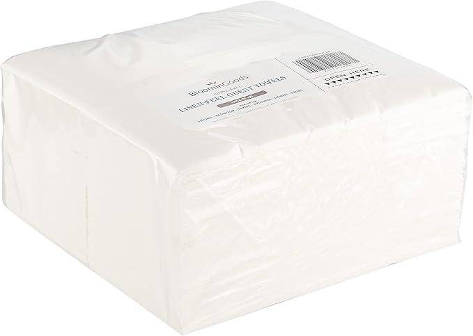 100-Pack BloominGoods Disposable Bathroom Napkins | Linen-Feel Guest Towels | Cloth-Like Hand Tissue Paper, White, 12" x 17" (Made In USA) - ModernBath