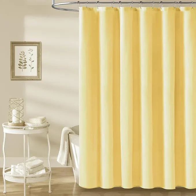 BTTN Fabric Shower Curtain, Linen Textured Heavy Duty Polyester Cloth Shower Curtain Set with Plastic Hooks, Yellow, 72" W x 78" L (Pack of 1) - ModernBath