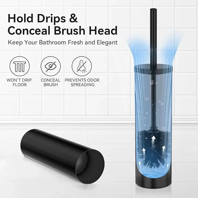 DOWRY Toilet Brush and Holder for Bathroom Storage Organization Deep Cleaning Covered Brush Cleaner Black Toilet Brush with 2 Brush Holders,Black Round - ModernBath
