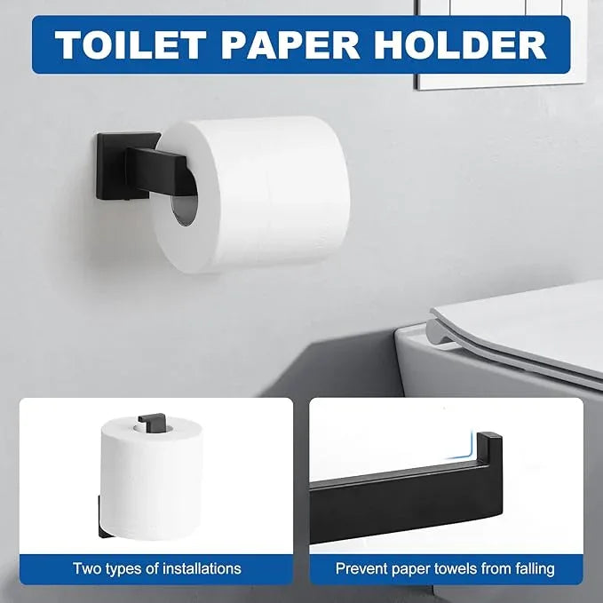 Cilee 10-Pieces Bathroom Hardware Set - Matte Black Bathroom Accessories, 24 Inch Towel Bar, Square Towel Ring, Toilet Paper Holder, Towel Hook, Wall-Mounted Stainless Steel Towel Bar Rack Set - ModernBath