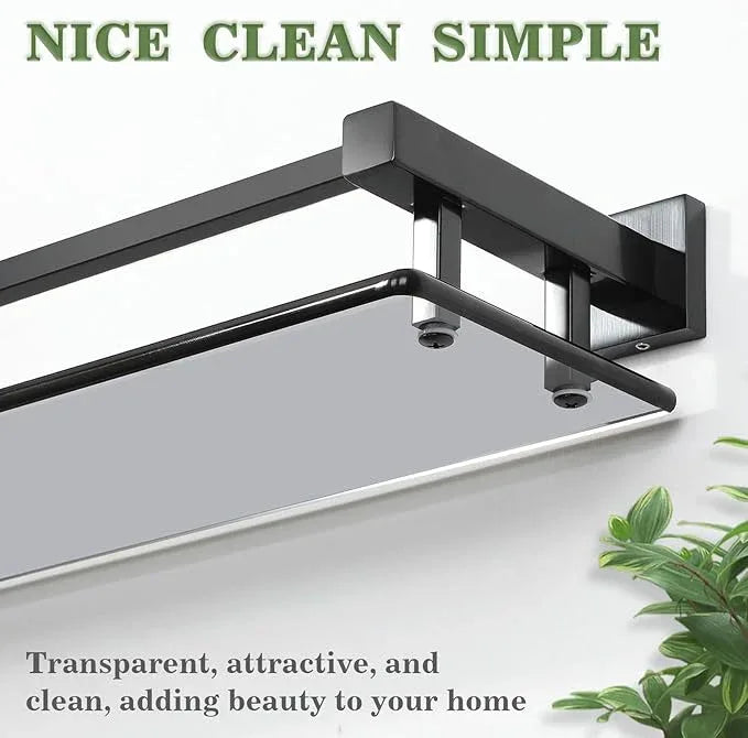 Alise Bathroom Shelf Wall Mounted, Matte Black Large Capacity Glass Shelf for Bathroom, 24 inch - ModernBath