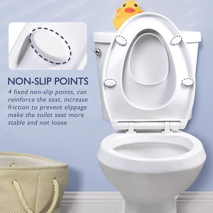 Elongated Toilet Seat with Slow Close Seat, Easy Clean, Suitable Standard Elongated or Oval Toilet with Thickened Plastic Lid, Plastic, White - ModernBath
