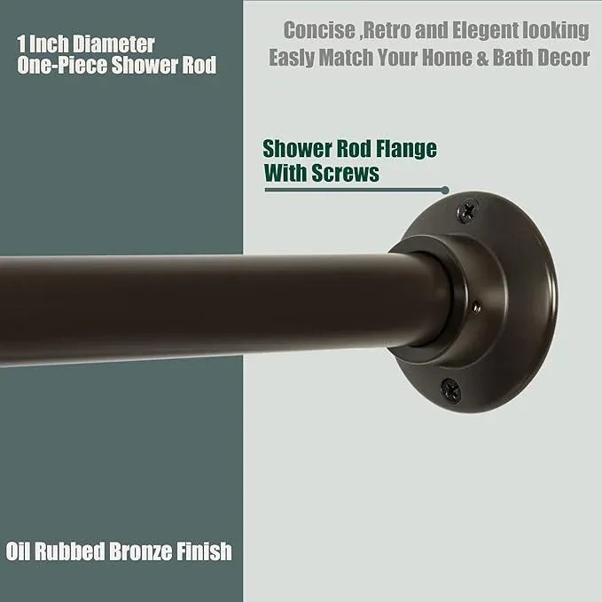 Artiwell 60" Heavy Duty Straight Shower Rod With Shower Rod Flange, Permanent Mount Shower Curtain Rod With Screws Bracket, Never Rust Stainless Steel, Window Curtain and Closet Rod, Oil Rubbed Bronze - ModernBath