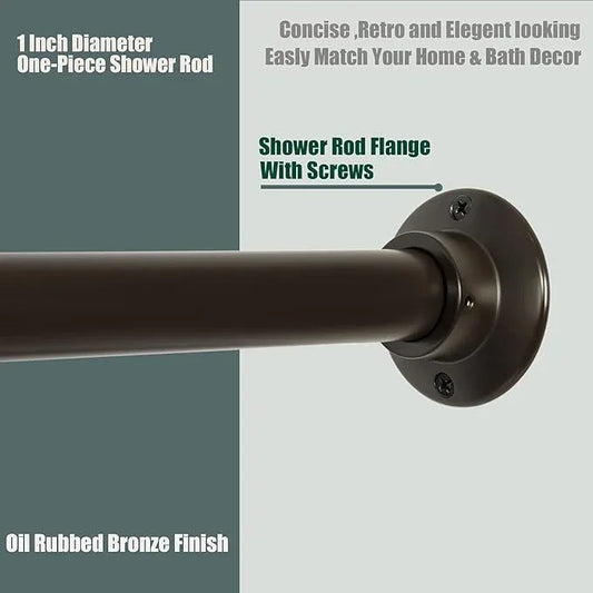 Artiwell 60" Heavy Duty Straight Shower Rod With Shower Rod Flange, Permanent Mount Shower Curtain Rod With Screws Bracket, Never Rust Stainless Steel, Window Curtain and Closet Rod, Oil Rubbed Bronze - ModernBath