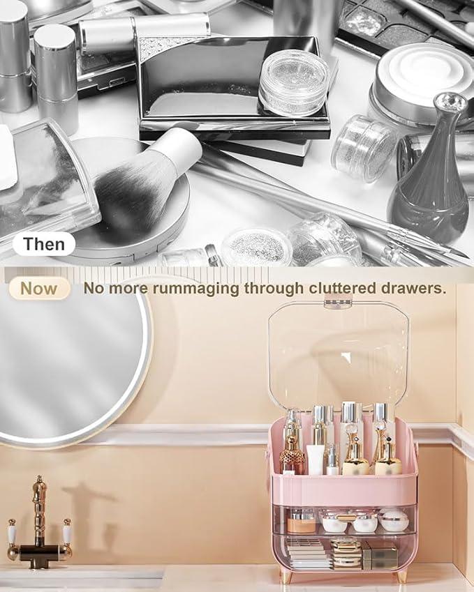Makeup Organizer Countertop, Skincare Holder Bathroom Counter Organizer, Storage Box Cosmetic Display Cases, Teen Girl Gifts Make up Organizers for Vanity, Dresser (Pink) | Skincare Holder, Teen Girl Gifts, Trendy Stuff, Make up Organizers - ModernBath