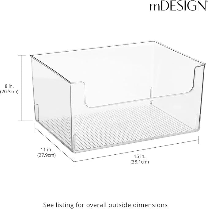 mDesign 4 Pack Clear Plastic Modern Open Front Dip Storage Organizer Bin Basket - 12x12x45 inches, 25.66L Capacity - Household Organization - Shelves, Cubby, Cabinet, Closet - Ligne Collection - ModernBath