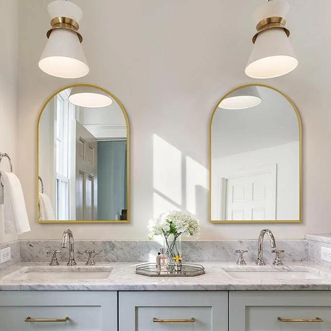 Minuover Arched Wall Mirror for Bathroom, 24"x36" Gold Mordern Metal Frame for Entryway Living Room Bedroom Wall Decor - ModernBath