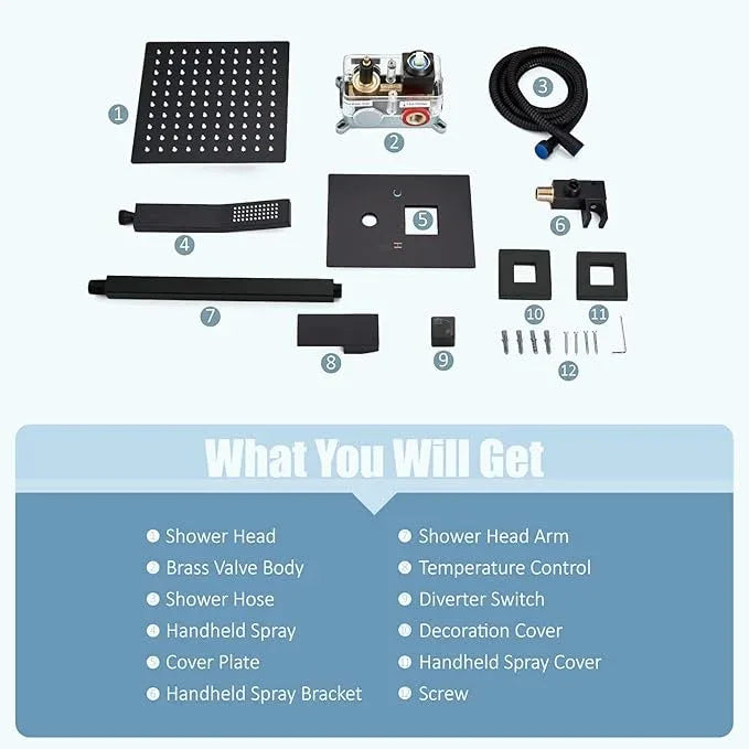 Shower Faucet Set Matte Balck Rain Shower System with High Pressure 8 Inches Rain Shower Head and Handheld Spray Bathroom Luxury Mixer Shower Faucet Set Complete Combo Set Ceiling Mounted - ModernBath