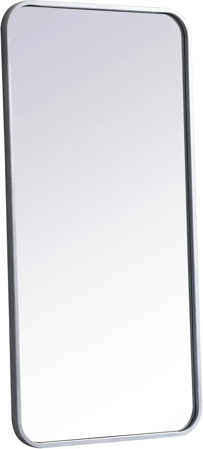 ARS Concepts Aura, Soft Corner Metal Rectangular Mirror 18X36 Inch in, Modern, Silver - ModernBath