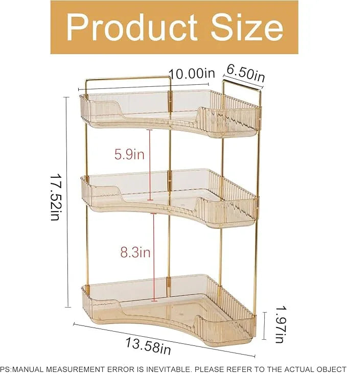 INVSSENE Corner Bathroom Countertop Organizer, Vanity Organizer Trays for Counter, Makeup Organizers, Perfume Tray, Skincare Shelf Storage Gifts for Women Girl Student (Yellow, 3 Tiers) - ModernBath