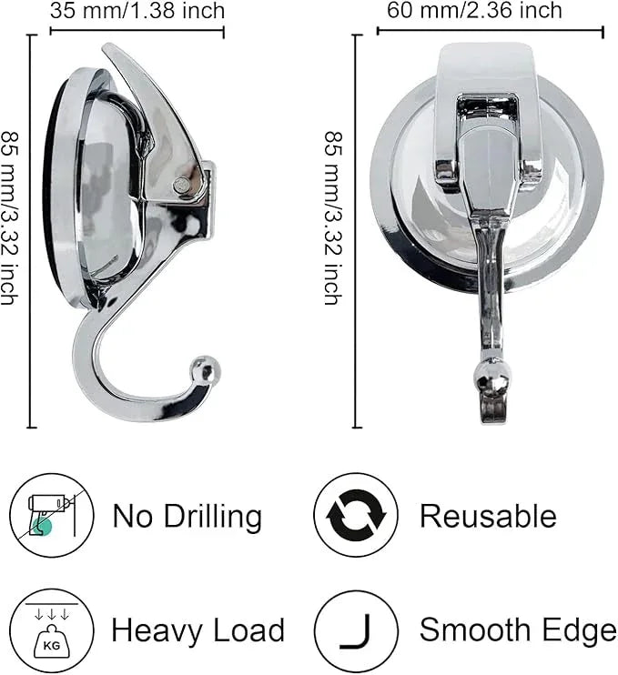 Suction Cup Hooks - Heavy Duty Glass, Reusable, No Hole Punched, for Bathroom Robe & Garland (Silver, 4 Pack) - ModernBath
