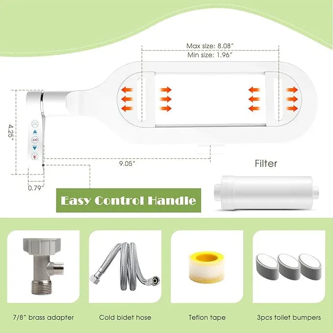 6mm Slim Bidet with Filter, Bidet Attachment for Toilet, Bidets Toilet Seat Sprayer Jet with Dual Nozzles Front & Back Washing for Women Men Easy Use Right Handle Non-Electric Fresh Cold Water Bidets - ModernBath