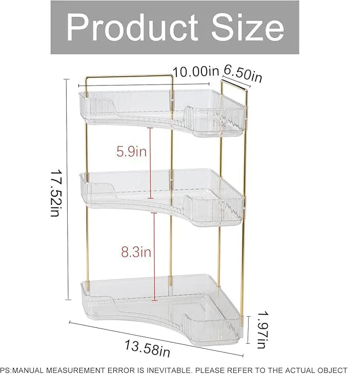 INVSSENE Corner Bathroom Countertop Organizer, Vanity Trays for Counter, Makeup Organizers, Perfume Tray, Kitchen Spice Rack, (Clear, 3 Tiers) - ModernBath