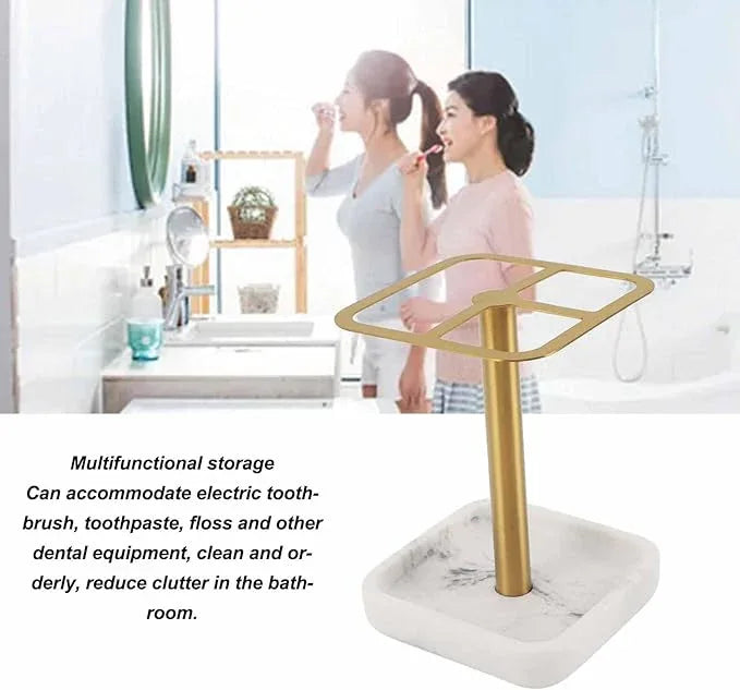 Fayelume Gold Toothbrush Holder, Stainless Steel Toothbrush Holder, Toothpaste Dispenser, 3 Slots, Space Saving, for Bathroom, Countertops - ModernBath