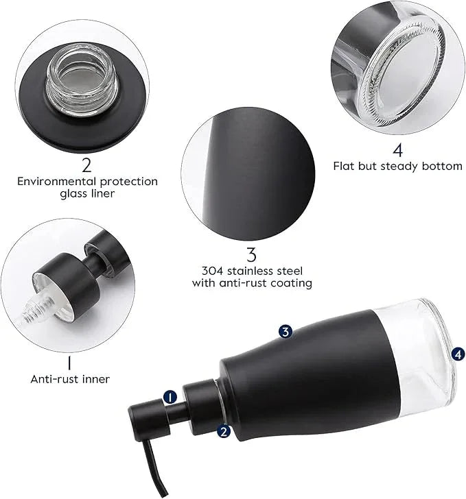 Gaussra Black Soap Dispenser with Coasterand Stickers, Refillable Liquid Stainless Steel Soap Dispenser for Kitchen Sink, Bathroom Countertop (11OZ / 320ML) - ModernBath