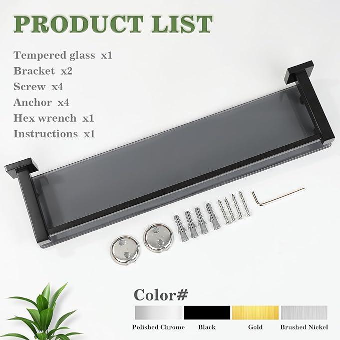 Alise Bathroom Shelves,Matte Black Glass Shelf for Bathroom, Modern Floating Shelves,20 inch - ModernBath