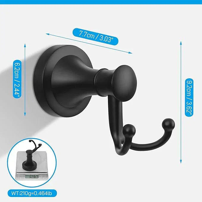 Black Bathroom Towel Hook, Matte Black Bathroom Robe Hook, Heavy Duty Double Towel Hooks Bath Modern Coat Clothes Hook Wall Mounted for Kitchen Washroom - ModernBath