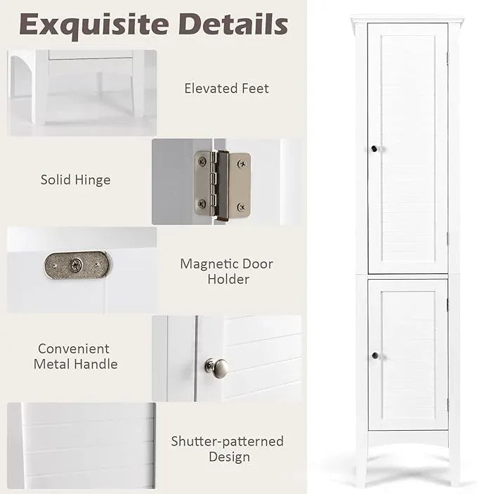 Giantex Storage Cabinet Bathroom High Cabinet with 5 Tier Storage Shelves, Freestanding Slim Cabinet, Tall Organizer for Kitchen, Living Room, Linen Tower Narrow Floor Cabinet (White) - ModernBath