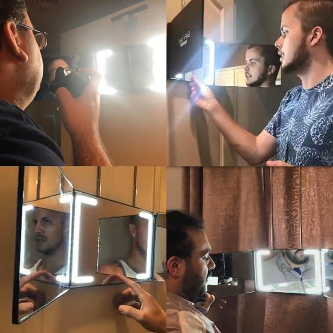 Self Find-3 Way Mirror for Self Hair Cutting with Ring Light,Rechargeable 360 Mirror for Hair Tools,Light and Height Adjustable - ModernBath