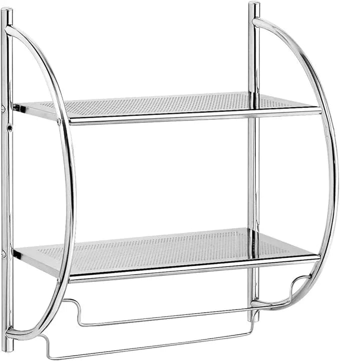 Tangkula Wall Mount 2 Tier Bathroom Shelf with Bars, 18" W X 10" D X 22" H, Home Toilet Double Layer Rustproof Chrome Shelf - ModernBath