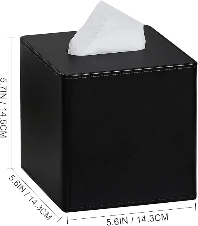 GOLRANLYE Tissue Box Cover Square 2 Pack PU Leather Facial Tissue Box Holder for Dresser Bathroom Decor (Black) - ModernBath