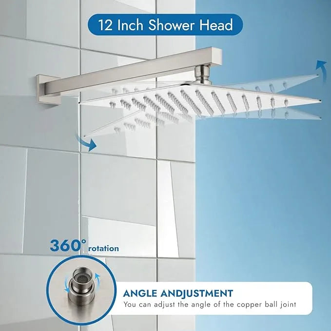 Cinwiny Shower Faucet Set,Shower Head and Handle Set with Valve,Single Handle,Wall Mount 12 Inch Showerhead for Modern Bathroom,Brushed Nickel - ModernBath