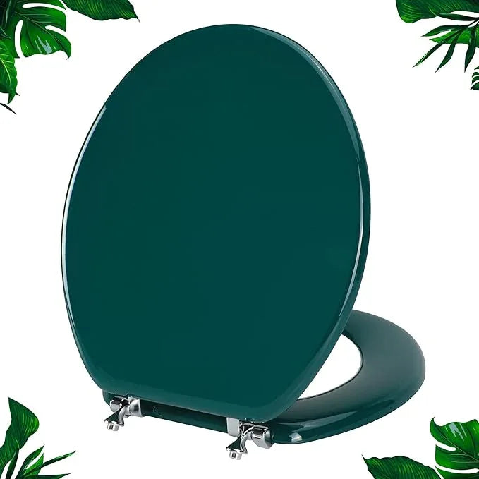 Dark Green Round Toilet Seat Natural Wood Toilet Seat with Zinc Alloy Hinges, Easy to Install also Easy to Clean, Scratch Resistant Toilet Seat by Angol Shiold (Round, Dark Green) - ModernBath